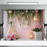 Lofaris Greenery Pink Wall Tent Floral Wedding Photo Backdrop